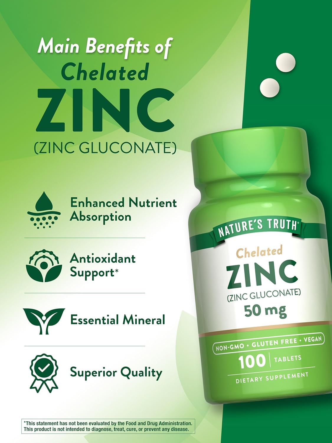 Nature's Truth Chelated Zinc (Zinc Gluconate) 50 mg - Image 5