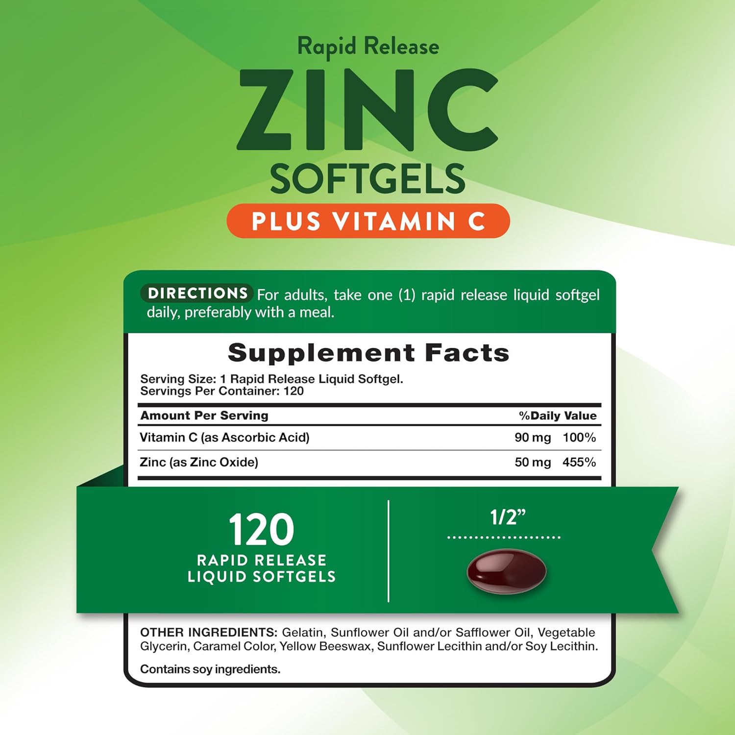 Nature's Truth Rapid Release Zinc 50 mg plus Vitamin C Softgels - Image 2