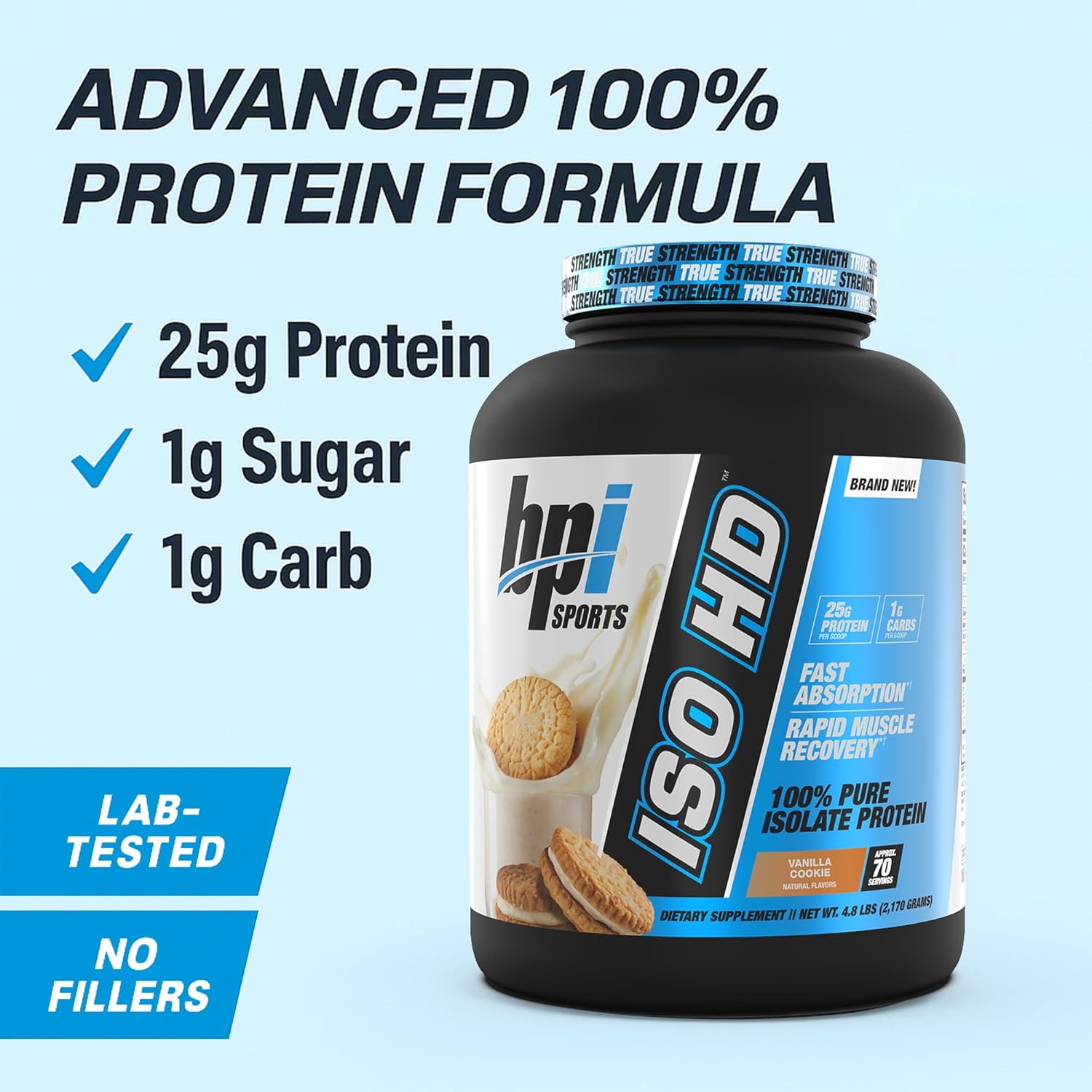 BPI Sports ISO HD Isolate Protein Vanilla Cookie 4.8lbs - 70 Servings - Image 3