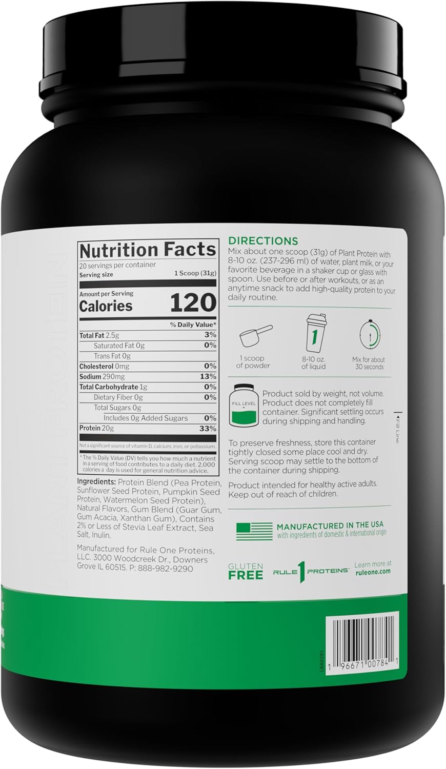 Rule 1 Plant Protein - Vegan, Gluten-Free, Dairy Free, & Soy Free Protein Powder with 20g Protein per Serving - Image 2