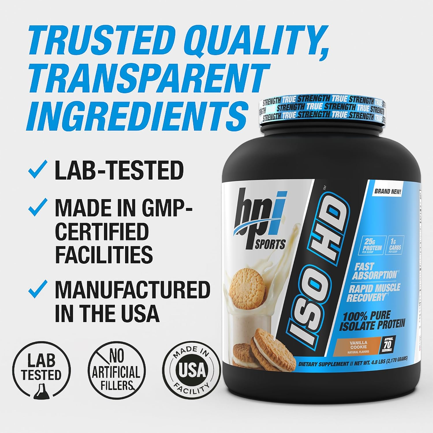 BPI Sports ISO HD Isolate Protein Vanilla Cookie 4.8lbs - 70 Servings - Image 6